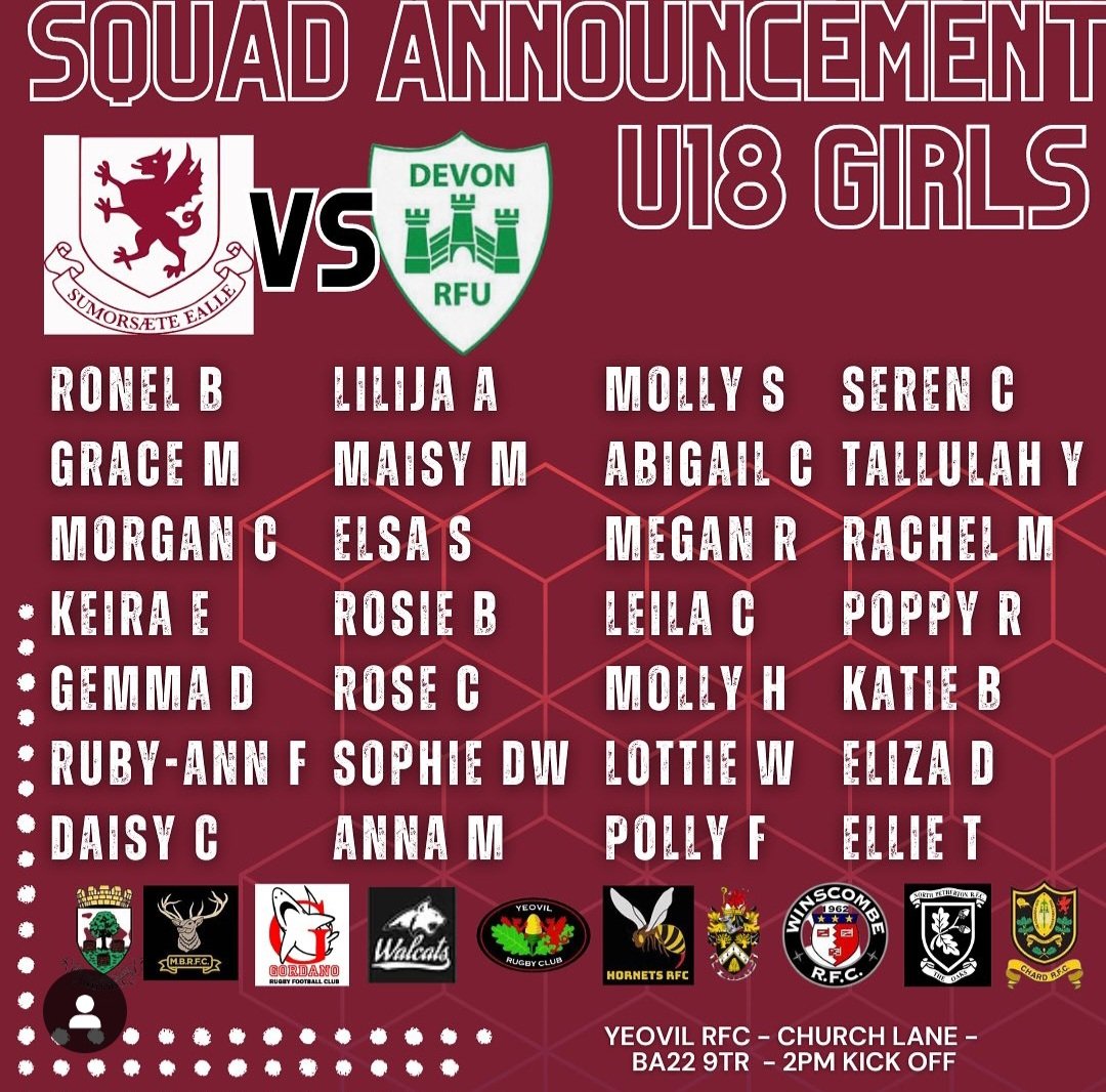 Our U18 Girls Squad to face @DevonRFU