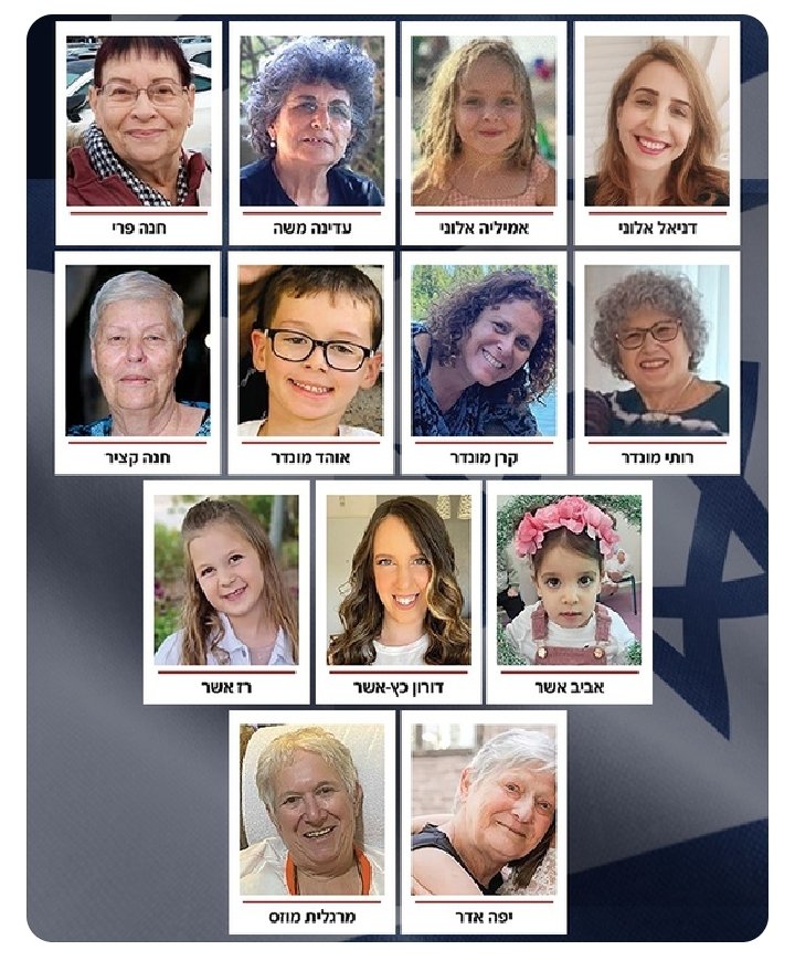 Ecco i 13 prigionieri israeliani rilasciati da #hamas pochi minuti fa.