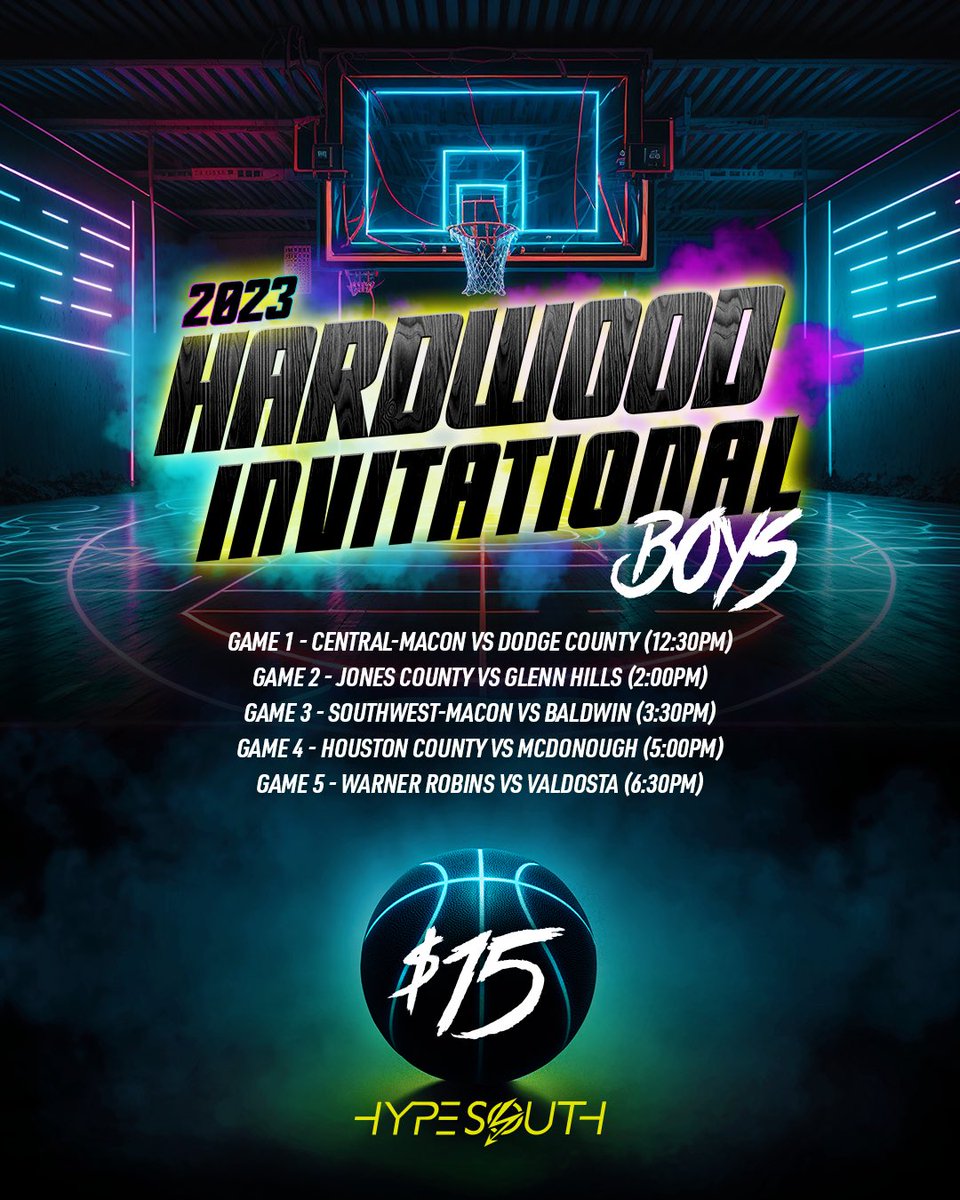 We’re back tomorrow with the boy’s edition of our Hypesouth Hardwood Invitational.

📍: Warner Robins HS

•12:30pm Central-Macon vs Dodge Co
•2:00pm Jones Co vs Glenn Hills
•3.30pm Southwest-Macon vs Baldwin
•5:00pm Houston Co vs McDonough
•6:30pm Warner Robins vs Valdosta