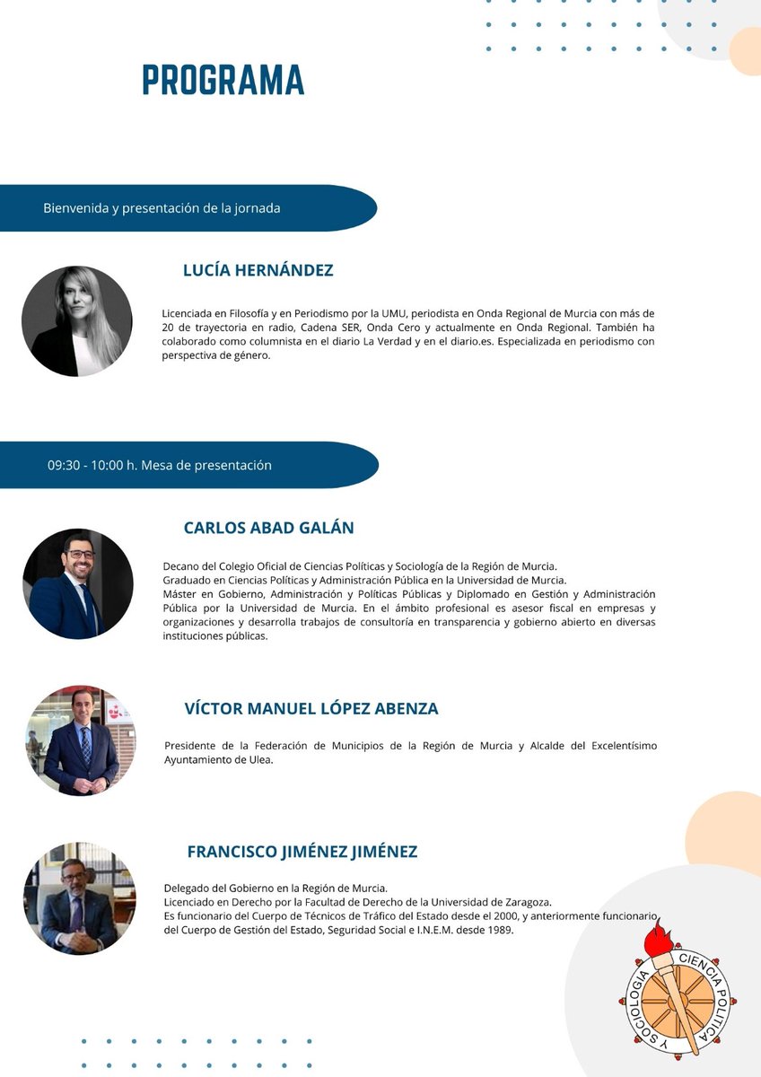 🎙️Presenta el acto @lucy_a_hs, periodista en <a href="/ORMurcia/">Onda Regional</a> <a href="/TardeAbiertaORM/">Tarde Abierta de ORM</a>
Inscripciones en nuestra web hasta completar el aforo. 👉🏻 mupolsoc.es