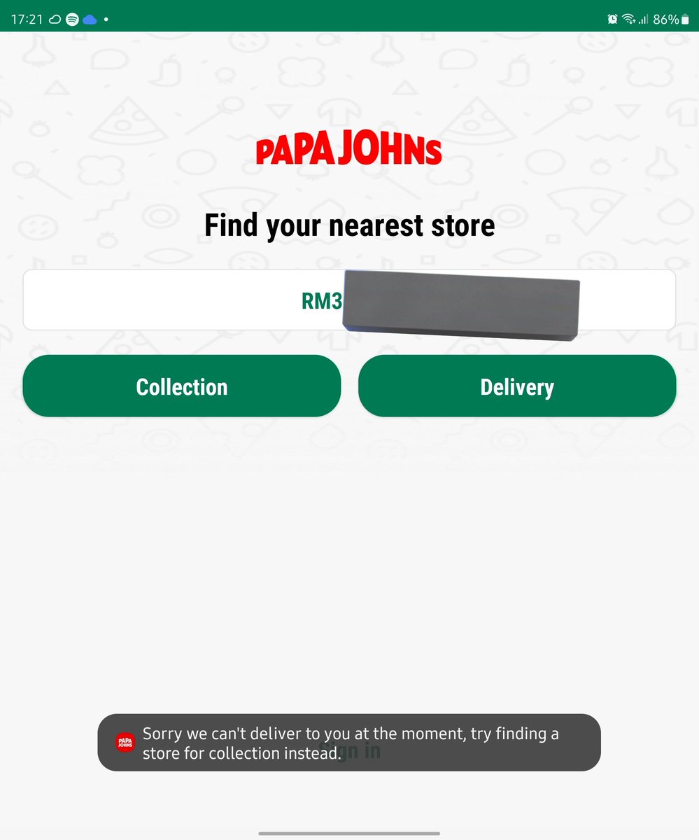 SeeBeeOss's tweet photo. @PapaJohnsUK why can't you deliver to me all of a sudden? RM3. https://t.co/fhZ6G4yrql