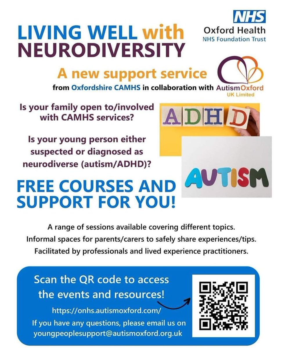 🌟LIVING WELL with NEURODIVERSITY - a support servie from @OxfordHealthNHS in collaboration with @AutismOxfordUK 🌟 Thank you to all those who have attended our pre & post diagnostic service with Oxfordshire NDC. We appreciate your feedback and have made several changes.