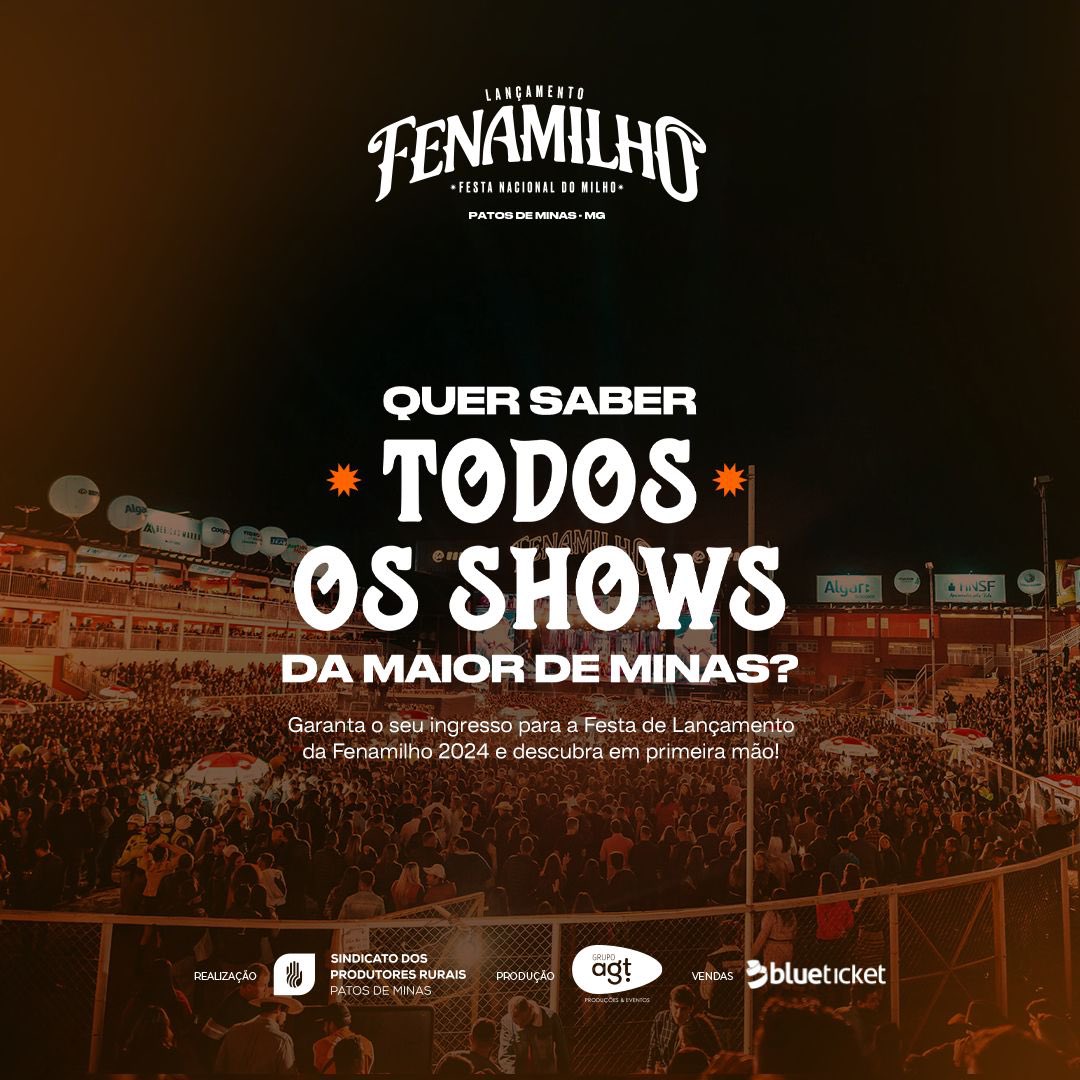 👀 Quem aí quer saber os shows da Fenamilho 2024 em primeira mão? Corre pra garantir seu ingresso para a Festa de Lançamento da Fenamilho 2024! 🔥

🎟️ Vendas Online: Blueticket
🎫 Vendas físicas: Loja Fenamilho (Pátio Central Shopping)