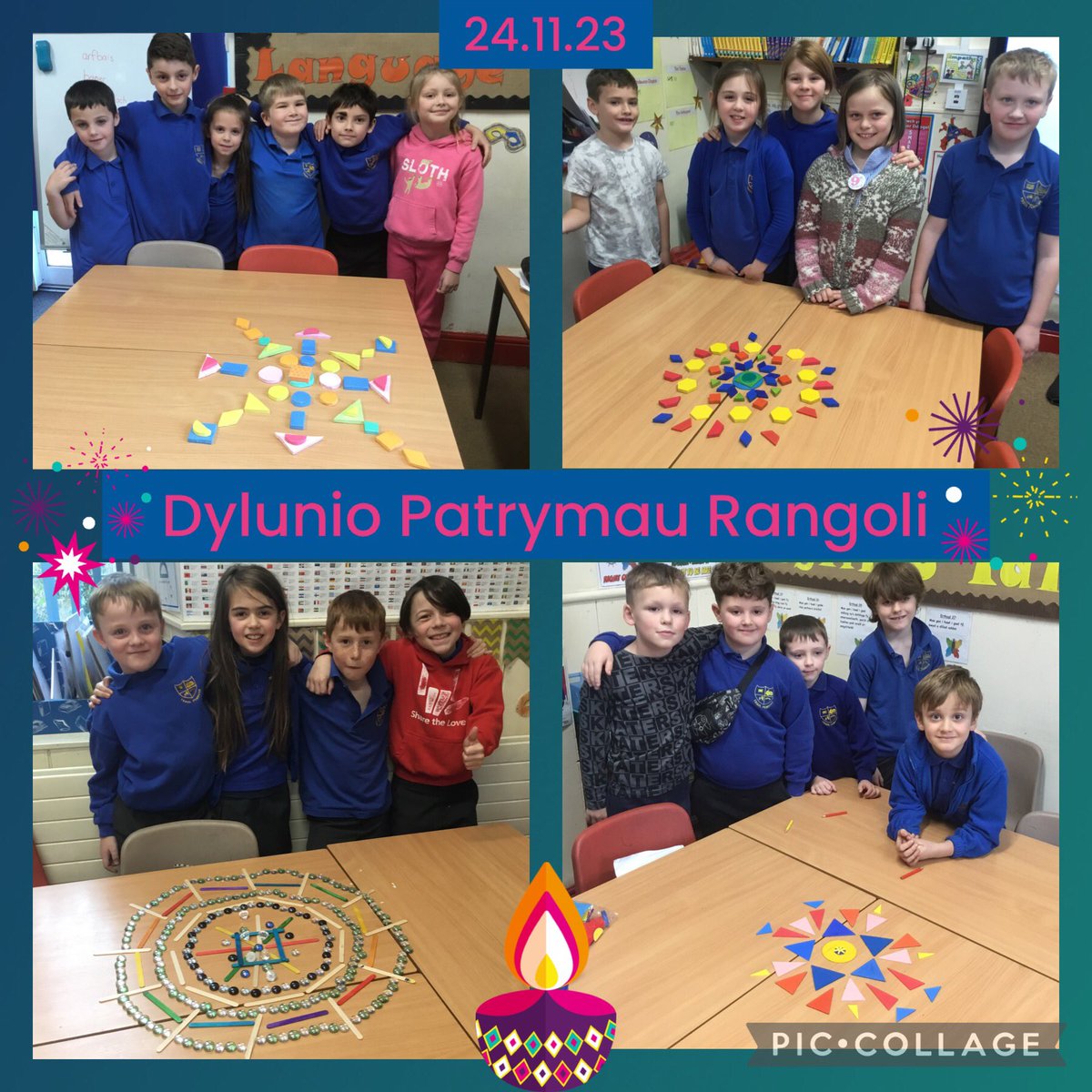 Cydweithio i greu patrwm Rangoli.
Having fun creating a Rangoli pattern.
<a href="/ChurchinWales/">The Church in Wales | Yr Eglwys yng Nghymru</a> <a href="/TyrPererin/">Tŷ'r Pererin</a> <a href="/RE_Today/">RE Today Services</a>