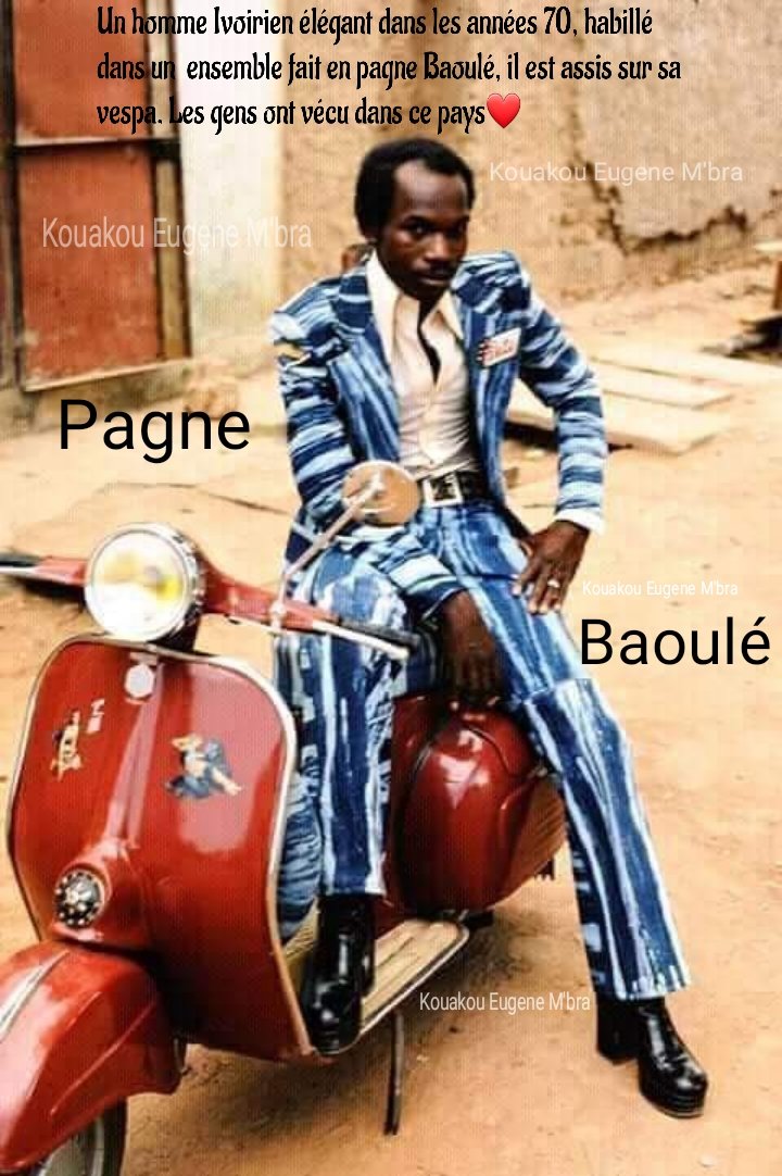 eugeneone1's tweet photo. Un homme Ivoirien élégant dans les années 70, habillé dans un  ensemble fait en pagne Baoulé, il est assis sur sa vespa. Les gens ont vécu dans ce pays❤ https://t.co/d2SprDwkvb