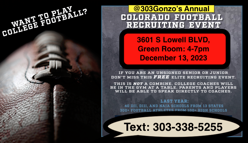 303Gonzo's tweet photo. NEW LINK:
Wednesday
December 13, 2023
4-7pm
Green Room Address:
3601 S Lowell Blvd, Denver, CO 80236
DM open
Text in the graphic
attention to details
FREE FREE FREE
Dress 4 success Bring Resume, QRcode
#copreps #COHSFB #prepsCOLO #NAIA #D2 #D3 #JUCO
https://t.co/Dwu3bhYEgS https://t.co/8Kef4gZMjr