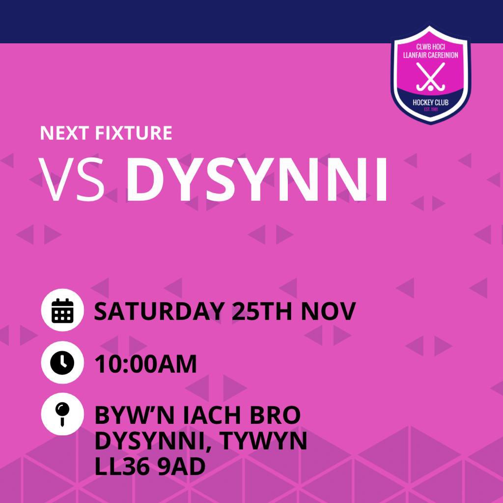🏑 NEXT FIXTURE 🏑

🆚 Dysynni
📍 Byw’n iach, Bro Dysynni, LL36 9AD
📆Saturday 25th November
⏰10:00am