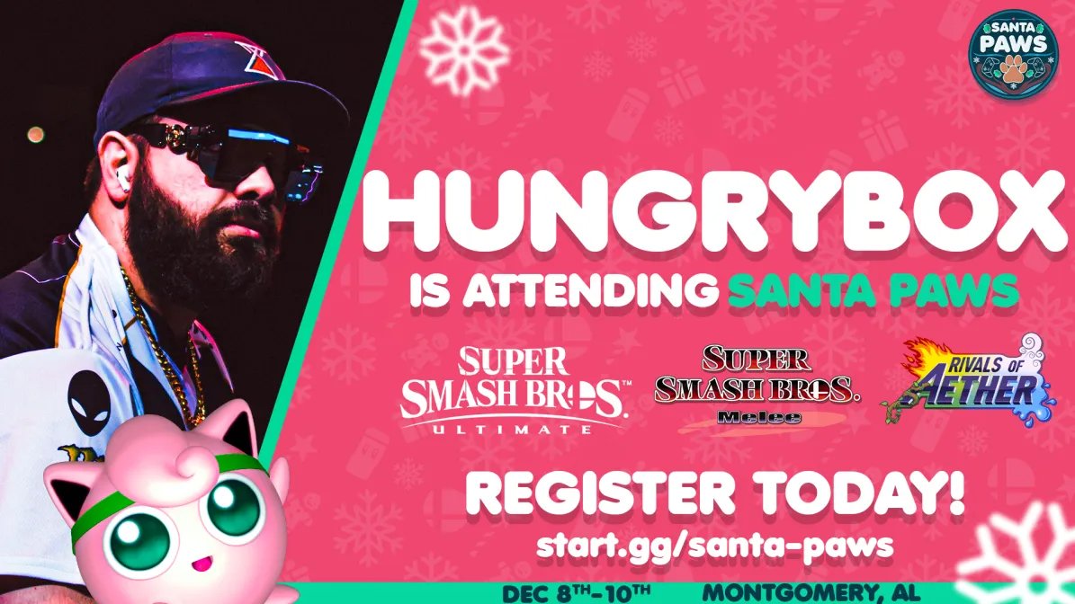 Oh y'all thought we were done announcing players?

We are happy to announce that <a href="/LiquidHbox/">hungrybox</a> will be joining us in Montgomery for Santa Paws! 

Use code HBOX for $10 off registration until 12/3, and we can't wait to see everyone to celebrate the holiday season and help out