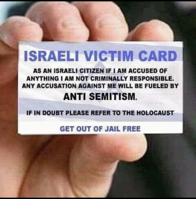 AndyRogers07's tweet photo. Will the Israeli Victim Card enable @Netanyahu &amp; his team to avoid being arrested and sent to the Hague to be tried for their #WarCrimes in Gaza?

#Antisemitism 
#Holocaust https://t.co/GEb43pvRij
