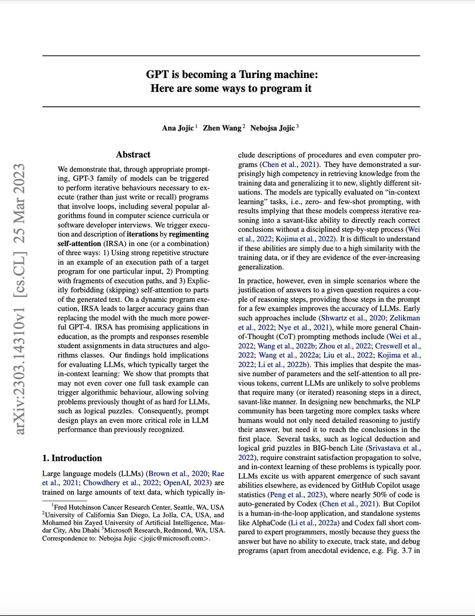 IntelligenceTV's tweet image. GPT is becoming a Turing machine: Here are some ways to program it

Ana Jojic, Zhen Wang, Nebojsa Jojic: arxiv.org/abs/2303.14310

#GPT #ChatGPT #TuringMachine