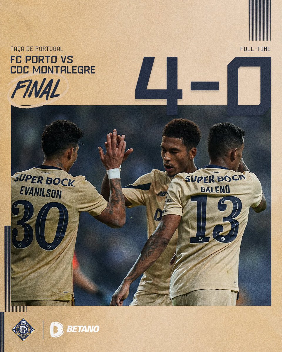 ⏱Final de Jogo / End of the match / Final del Partido

🔵⚪FC Porto 4-0 CDC Montalegre
⚽13' Namaso
⚽18' Evanilson
⚽44' Evanilson
⚽62' Fran Navarro

#FCPCDCM #TaçadePortugal
