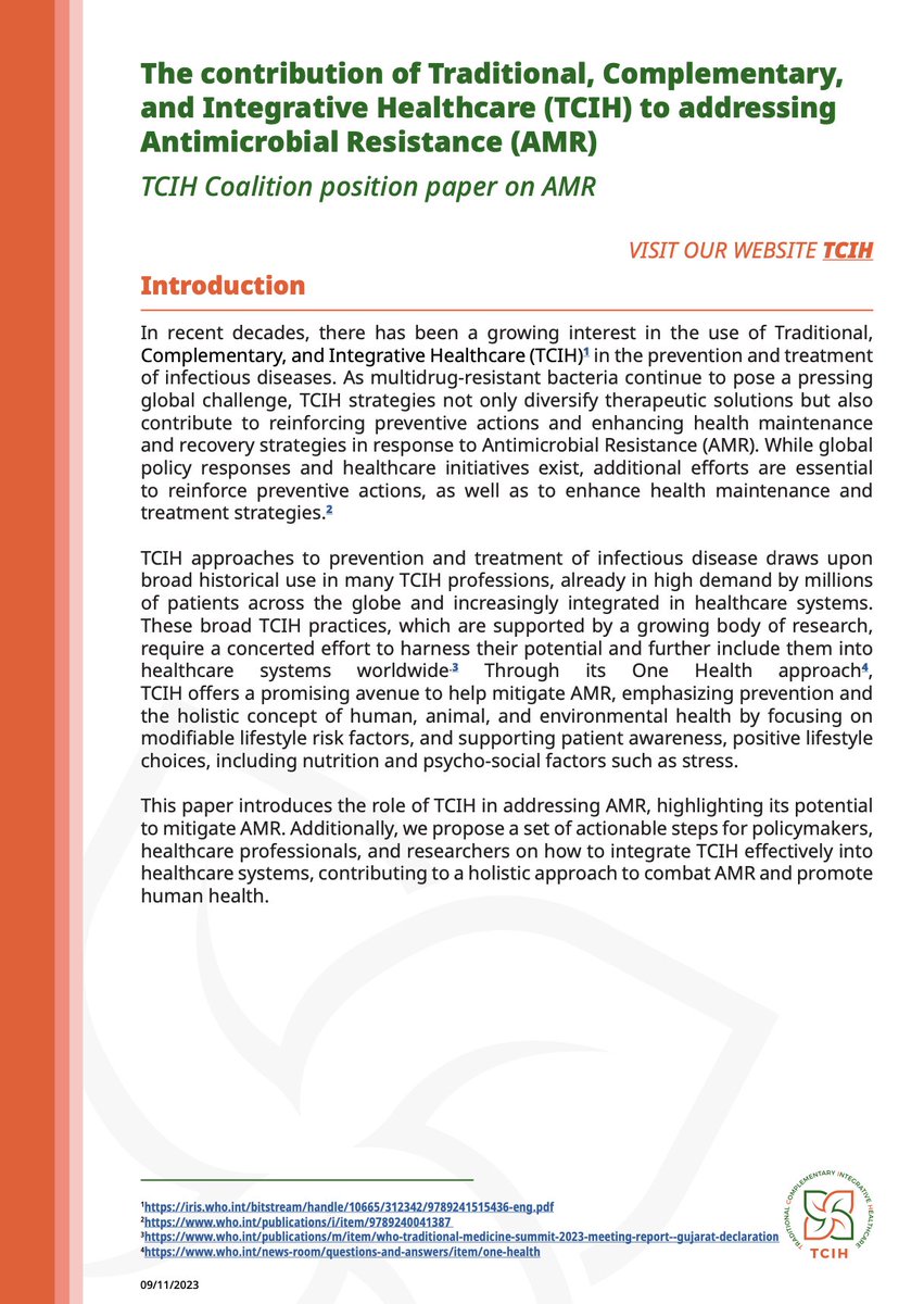 TCIHdeclaration's tweet image. #WAAW2023 emphasizes collaborative efforts in preventing Antimicrobial Resistance. 👉Guided by a #OneHealth approach, #TCIH offers comprehensive solutions that prioritize #prevention, #holistic management, and #patient education.
🌿Read more: tcih.org/2023/11/10/tci… #WAAW2023