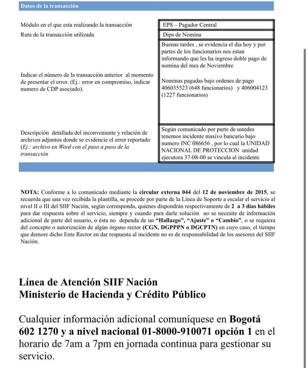 Aquí la evidencia del pago doble a todos los funcionarios de la <a href="/UNPColombia/">Unidad Nacional de Protección, UNP.</a> y ahora que hacen con las declaraciones de renta ? Con los dobles descuentos de las obligaciones y con las demás consecuencias productos de ese error ? <a href="/CGR_Colombia/">Contraloría General de la República de Colombia</a> <a href="/PGN_COL/">Procuraduría General de la Nación</a>
