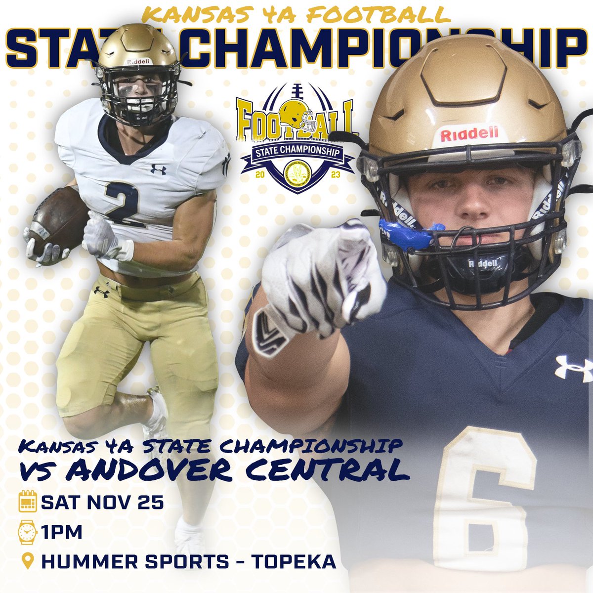 🏆Kansas 4A State Championship
🆚Andover Central
📅Sat Nov 25 | 1PM
📍Hummer Sports - Topeka
🎟️gofan.co/event/1165712?…

#stasaints #GoAquinasSaints