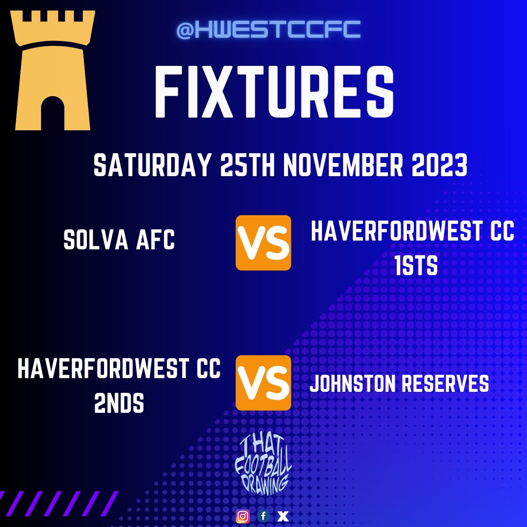 Haverfordwest CC FC (@hwestccfc) on Twitter photo This weekends fixtures 
Our Firsts travel to <a href="/SolvaAFC/">Solva AFC</a> 
๐ Maes Y Mor 
And our Seconds host <a href="/johnston_fc/">Johnston FC</a> reserves 
๐ Lower Racecourse
Both Kick off at 1400 
๐ฃ๐ต This weekends fixtures 
Our Firsts travel to <a href="/SolvaAFC/">Solva AFC</a> 
๐ Maes Y Mor 
And our Seconds host <a href="/johnston_fc/">Johnston FC</a> reserves 
๐ Lower Racecourse
Both Kick off at 1400 
๐ฃ๐ต