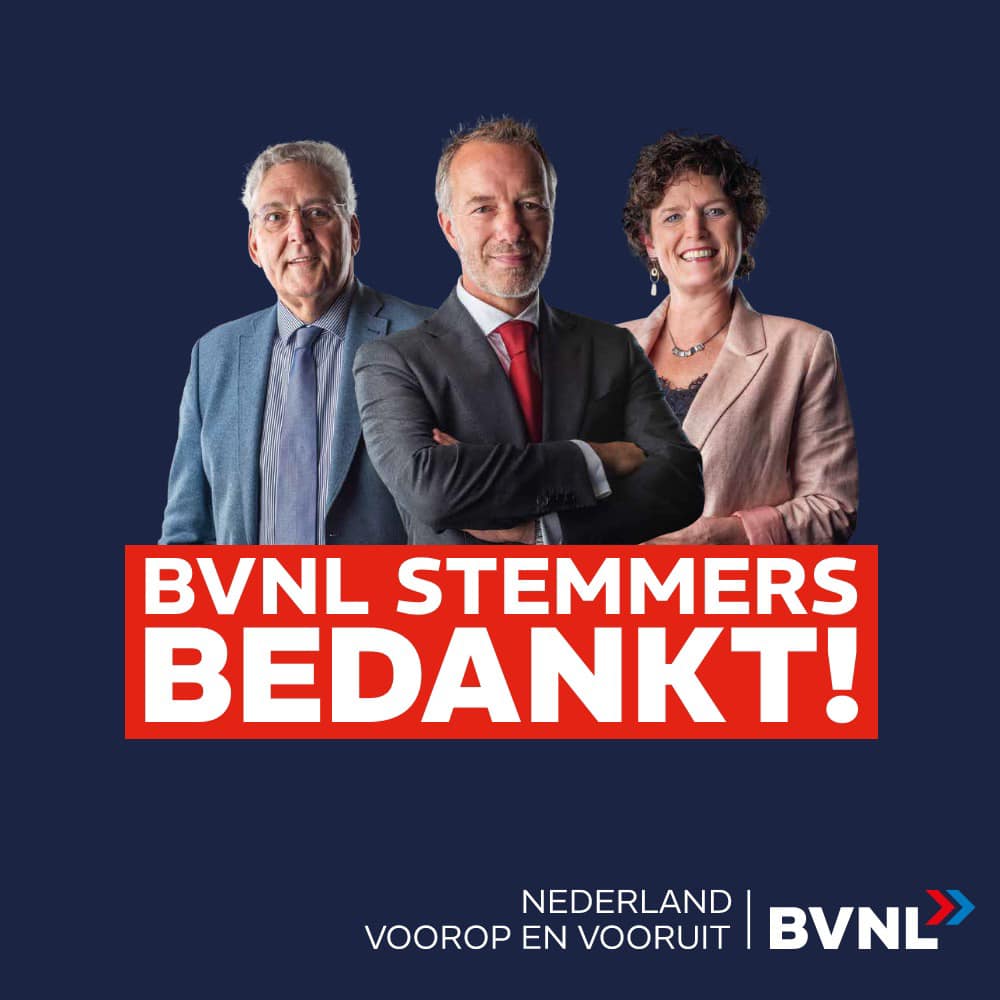 BVNLCapelle's tweet photo. Bij de Tweede Kamerverkiezingen heeft BVNL helaas geen zetels behaald. We betreuren dit, maar zijn enorm dankbaar voor iedereen die op ons stemde en ons steunde. Aan ons Tweede Kamerwerk komt nu een eind, maar BVNL is zeker nog niet klaar. https://t.co/cxsd1eIyJw https://t.co/cbeSMWzBba