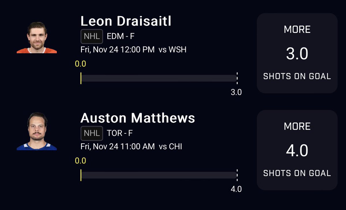 itsMarWrld's tweet photo. Let’s get after it ! 

NHL PrizePicks Power Play ! 🏒

-Leon Draisaitl 3.0 SOG [More]
-Auston Matthews 4.0 SOG [More]

#GamblingTwitter #PrizePicks
#GreenCheckSweep✅🧹 #NHL https://t.co/jP7gW0mC3a