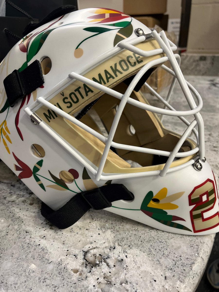 Sportsnet's tweet image. Celebrating Native American Heritage Night in Minnesota and to honour his wife, who is native, Marc-Andre Fleury had a custom mask designed by Cole Redhorse Taylor.

The NHL informed him that he won't be able to wear it tonight in the game or in warmups. 

Via: @RussoHockey
