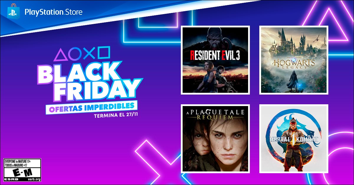 PlayStation_LA's tweet photo. ¡No te pierdas las ofertas del Black Friday en PlayStation™ Store! Obtén descuentos en juegos y complementos para PS5 y PS4. ¡Válido hasta el 27 de noviembre! 🤩🎮🎉

Descubre más aquí: https://t.co/JXgaZMNRSe https://t.co/oNQQ68zmVT