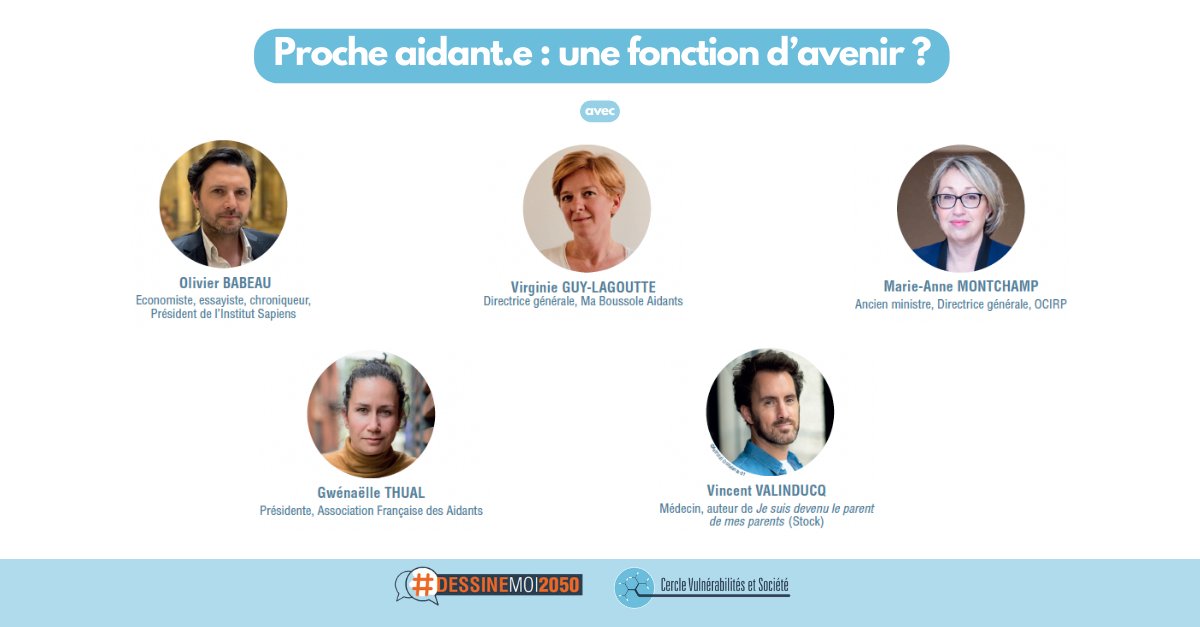 On vous donne rendez-vous lundi à 18h pour un débat en ligne, organisé par le @CercleVS : ' Proche aidant·e, une fonction d’avenir ? ' 👉 Inscriptions : lnkd.in/eb9F8iY5 #Dessinemoi2050 #webinaire #débat #santé #aidant #pertedautonomie #handicap