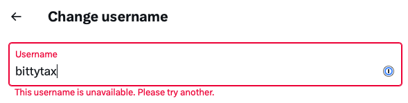 bitty_tax's tweet photo. Hi👋@Support please can you help this open-source project change its username to just @bittytax.  It appears to be available, but gives me an error when I change username? 🙏 https://t.co/507tBgTkQZ