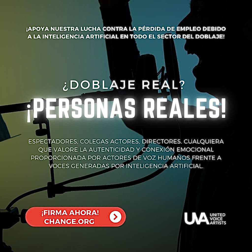 UVA lanza una campaña en apoyo al doblaje, reivindicando el valor humano en el arte y en la cultura, frente al automatismo de lo artificial. 🧡✊

Si quieres sumarte a nuestra iniciativa, pincha en el enlace:

🔗chng.it/dWbrdbcMPZ