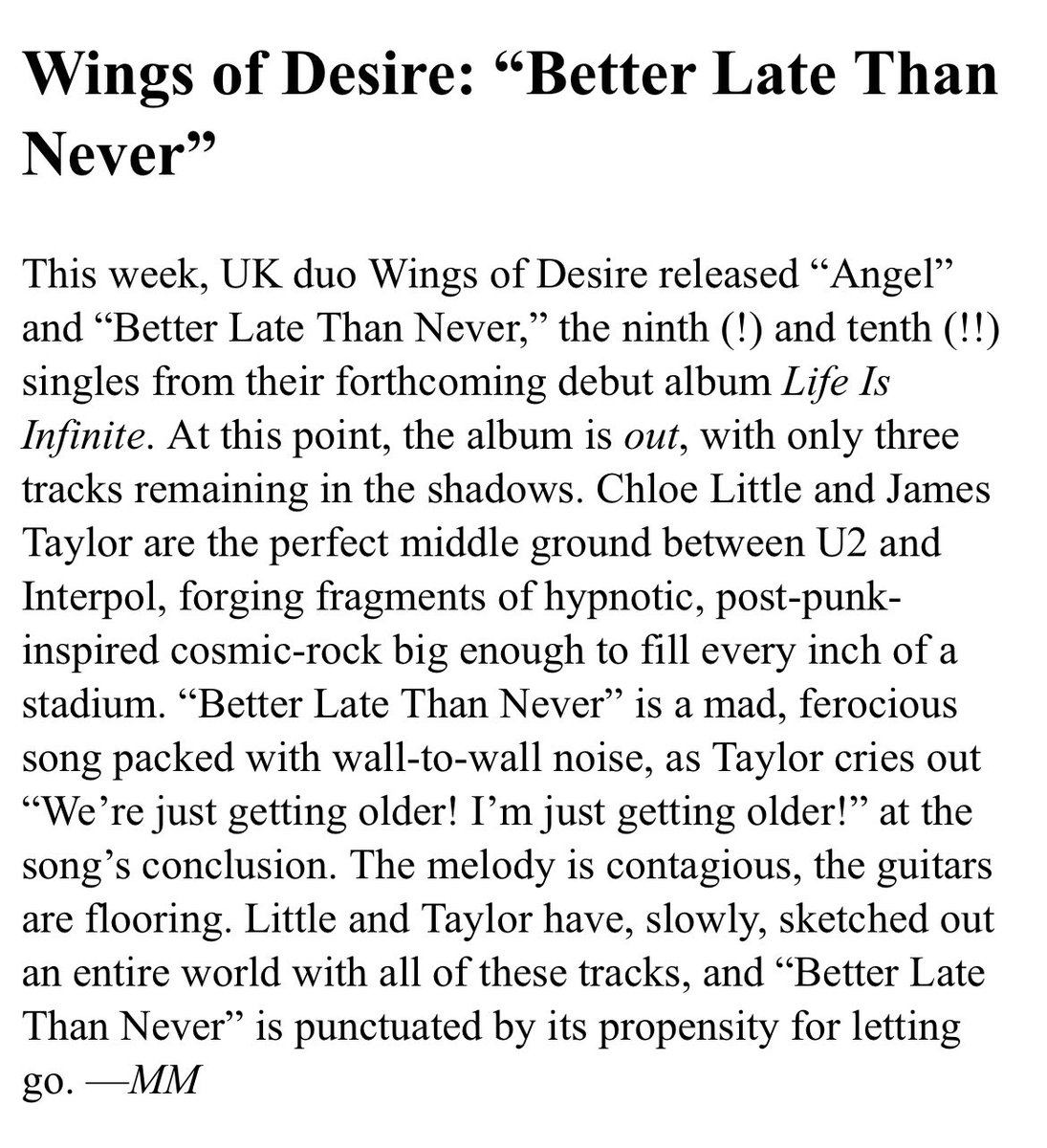 wingsofdesir3's tweet photo. ‘Post-punk inspired cosmic-rock big enough to fill every inch of a stadium.’
Thank you @PasteMagazine for including BLTN in this weeks best new songs. 🖤

https://t.co/ryxr41J9B4 https://t.co/xE000H0VQ6