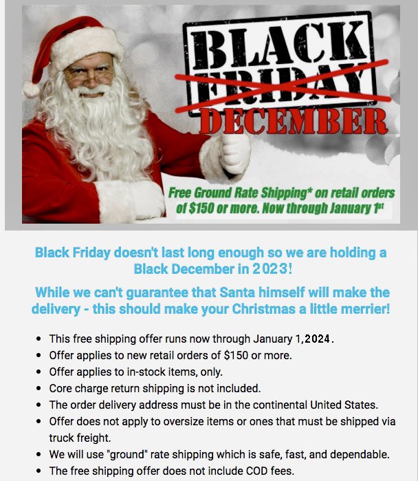 Today is “Black Friday” but at KeenParts.com our Christmas special begins right now! We are offering FREE GROUND RATE SHIPPING on all retail orders of $150.00 or more now through January 1, 2024. #KeenParts Cleves, Ohio🎅 **Certain restrictions do apply**