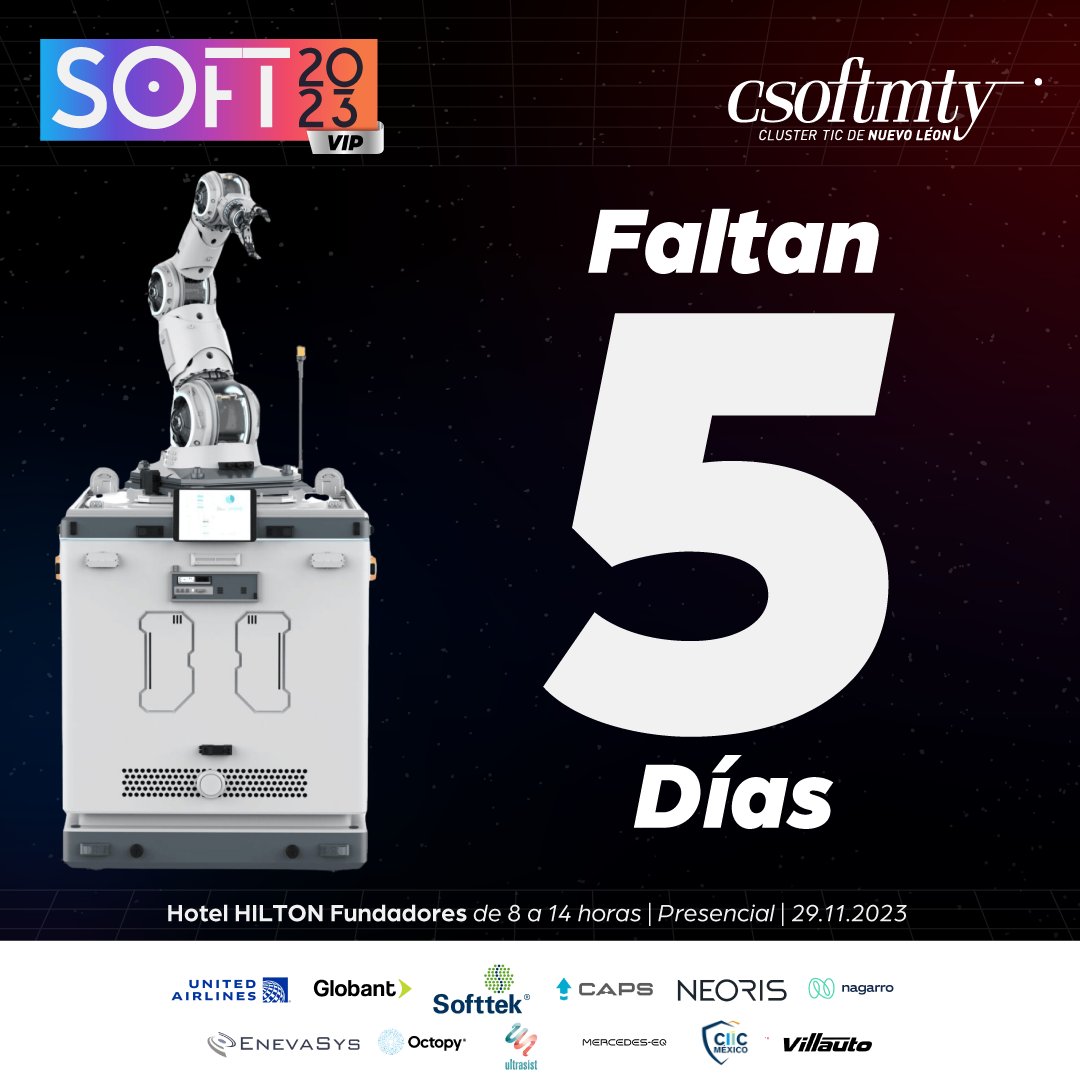 Csoftmty's tweet image. ¡Contamos los días para el evento tecnológico del año! SOFT 2023 a solo 5 días de sorprendernos con las últimas tendencias tecnológicas para el 2024. 

🗓️ Fecha: 29 de noviembre
📍 Lugar: Hotel Hilton Monterrey (Fundadores)
🔗 Registro: csoftmty.org/soft-2023/ 

#SOFT2023 #IA