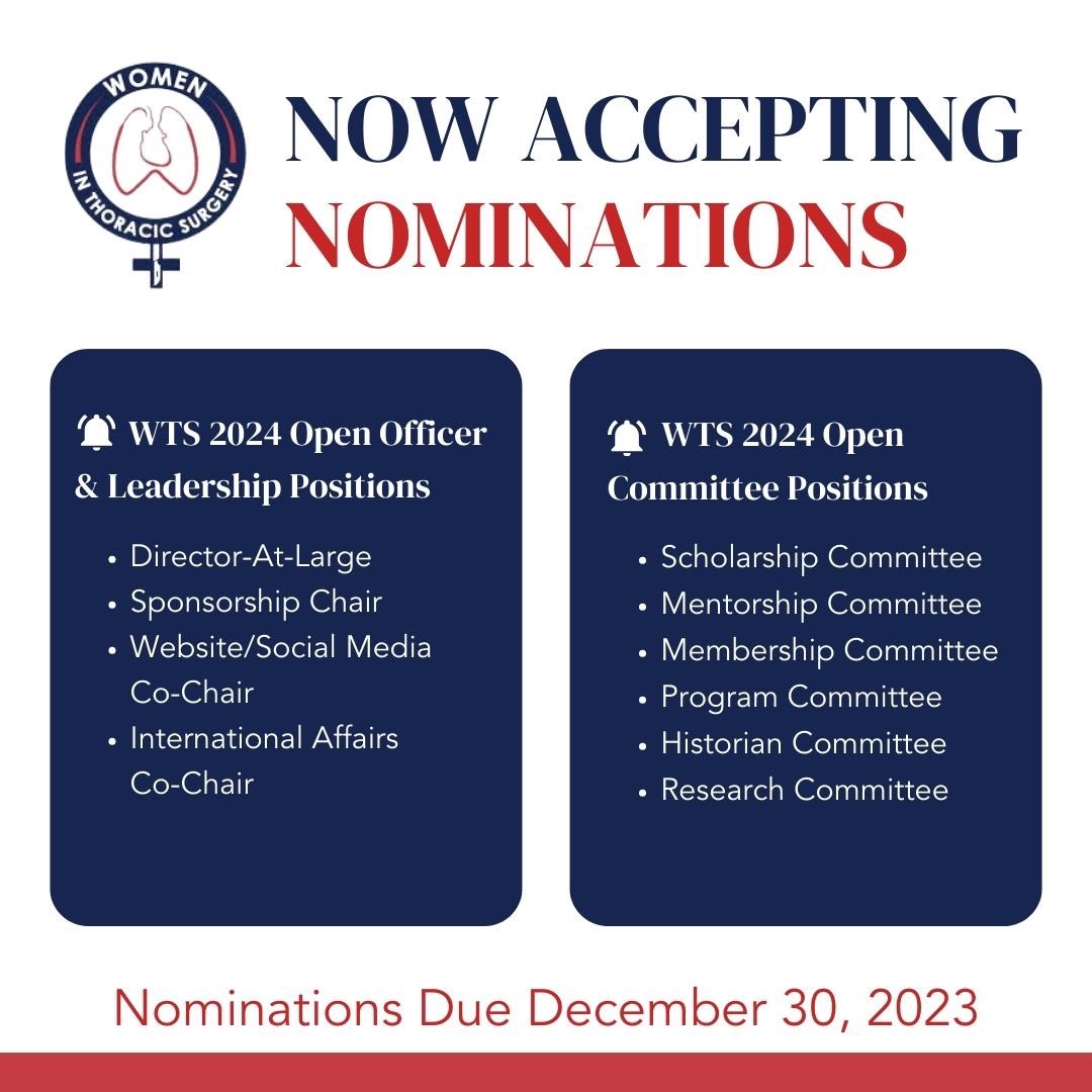 Nominations are now open for WTS 2024 Officer & Leadership Positions. Nominees must be active members of the #WTS, for more details and to download the forms, login to the WTS Website here: wtsnet.org/user-portal/. Deadline for nominations is December 30, 2023, 11:59 p.m. PDT.