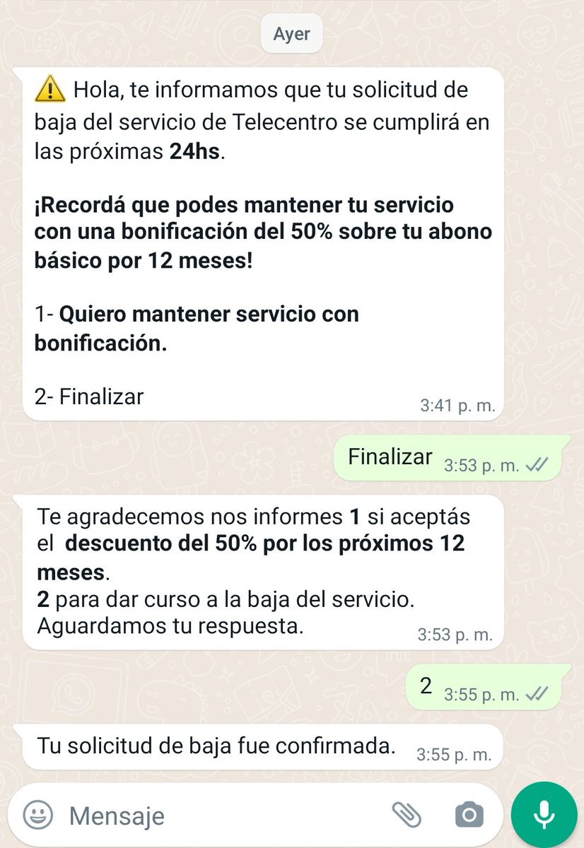 EzeSimon's tweet photo. No me quedo claro si confirme la baja de telecentro o no https://t.co/SSGtyUgE0b