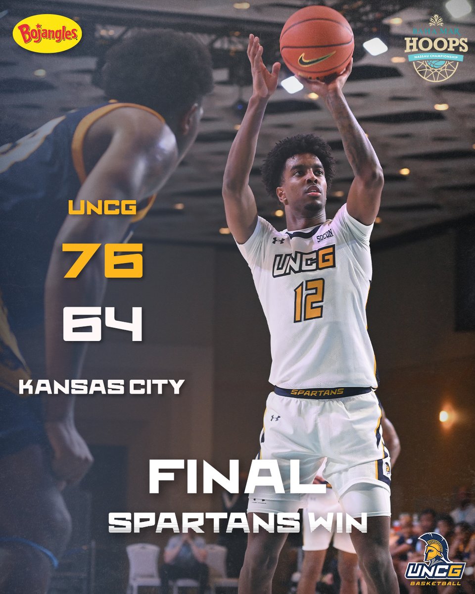 Spartans advance! 🌴

Donovan Atwell scores a career- and game-best 26 points, shooting 8-for-15 behind the arc! 👌

UNCG will play the winner of Delaware and Brown tomorrow 11/25 at 4:30 p.m. 

Final score presented by Bojangles.  #letsgoG