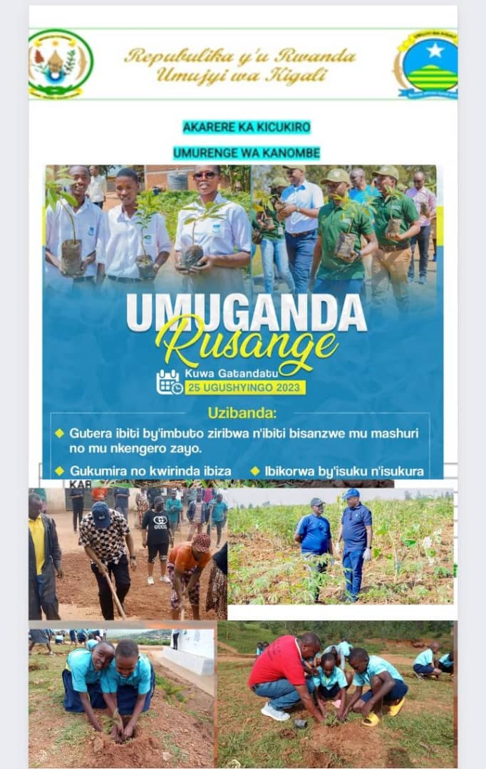 Umurenge wa Kanombe urashishikariza abantu bose kuzitabira umuganda Rusange uzaba  kuri uyu wa Gatandatu taliki ya 25/11/23

Uzibanda Kuribi Bikurikira

✅Gutera ibiti by'imbuto ziribwa n'ibiti bisanzwe mu mashuri no munkengero zayo
✅Kurwanya isuri
✅Ibikorwa by'isuku n'isukura