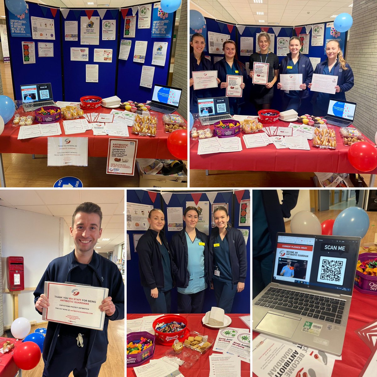 #IRHpharmacy team at the entrance to the hospital raising awareness of #AMR & #AntibioticAmnesty  to patients, visitors & staff during #WAAW

#preventingAMRtogether:
#AntibioticGuardians #Everydosecounts
@NHSGGC @NHSGGCPharmacy
@SAPGAbx
@IRH