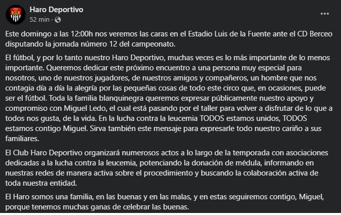 ℹ️ Porque esto siempre será lo más importante de lo menos importante, porque somos una familia y porque, en todo lo que venga por delante, estaremos contigo. Nuestro Miguel Ledo es un tipo muy duro.