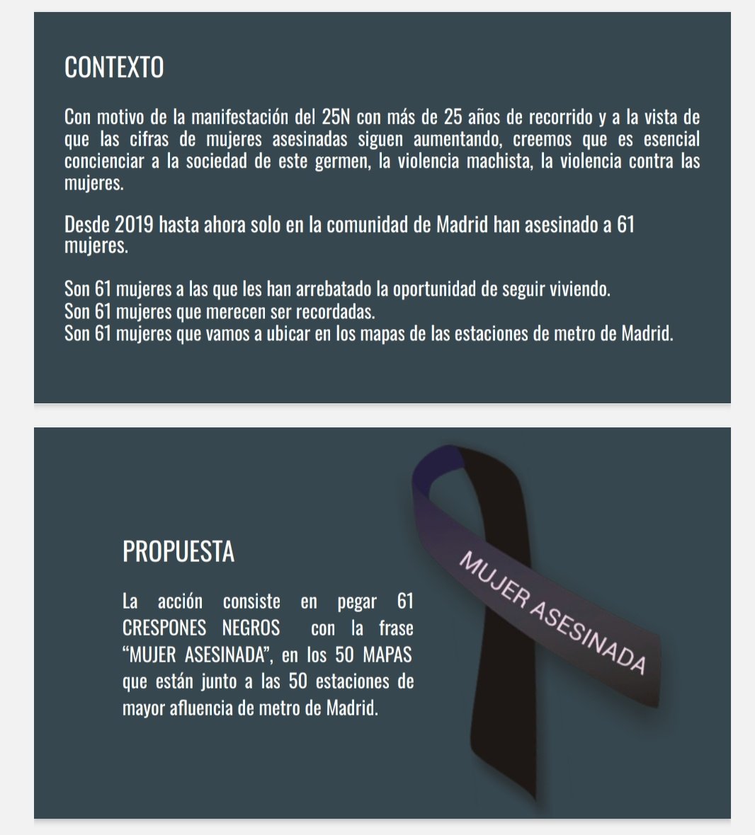 NuriaCSopena's tweet photo. 61 crespones que representan *61 vidas truncadas* a manos de un feminicida.
*Es un homenaje a todas las mujeres asesinadas por un hombre por el hecho de ser mujeres*
La acción surge de un grupo de whatsapp de oyentas de @Barbijaputa
#solosonMujeres
#25N
#ForodeMujeres https://t.co/BEGMDGo9Pq