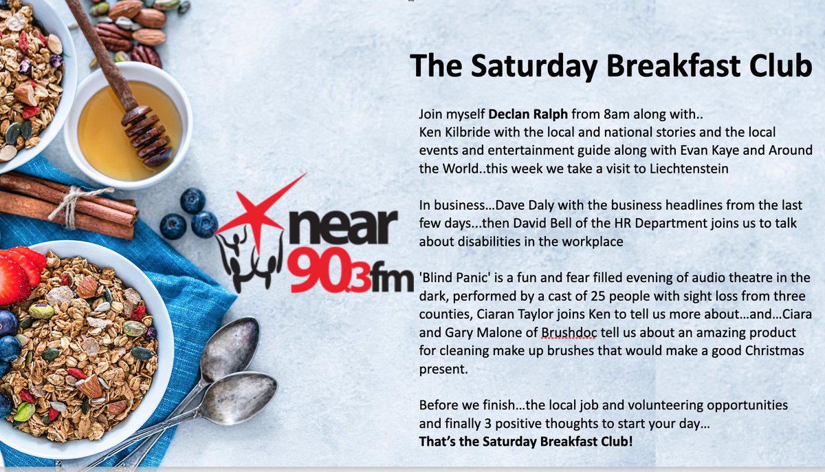 Declan Ralph (@declanralph) on Twitter photo The Saturday Breakfast Club at 8 on <a href="/nearfm/">Near FM</a> ..<a href="/kenkilb7/">Ken Kilbride</a> <a href="/DaveDalyFM/">David Daly</a> <a href="/theHRdepartment/">David Bell</a> and Evan Kaye join me for business, HR, local news and events then Ciaran Taylor tells Ken about Sightless Cinema Networks "Blind Panic" and Ciara and Gary from Brushdoc The Saturday Breakfast Club at 8 on <a href="/nearfm/">Near FM</a> ..<a href="/kenkilb7/">Ken Kilbride</a> <a href="/DaveDalyFM/">David Daly</a> <a href="/theHRdepartment/">David Bell</a> and Evan Kaye join me for business, HR, local news and events then Ciaran Taylor tells Ken about Sightless Cinema Networks "Blind Panic" and Ciara and Gary from Brushdoc