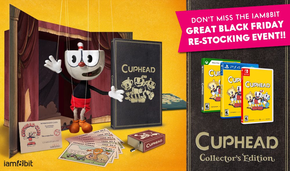 Hunting for the perfect present for that special cup, mug, or chalice in your life as the holidays approach? Look no further than the @iam8bit Black Friday Re-Stocking Event, including dazzlingly deep discounts on the Cuphead Collector's Edition!! iam8bit.com/collections/cu…