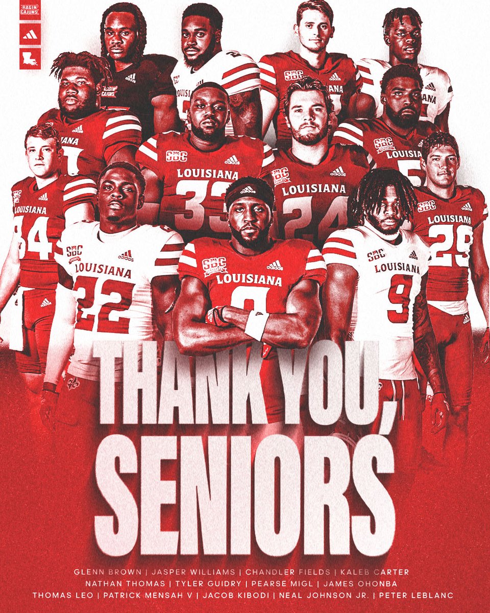 𝐓𝐇𝐀𝐍𝐊 𝐘𝐎𝐔 𝐒𝐄𝐍𝐈𝐎𝐑𝐒!

Prior to tomorrow's game, we will honor our 1️⃣3️⃣ seniors who have meant so much to the program!

#cULture | #GeauxCajuns