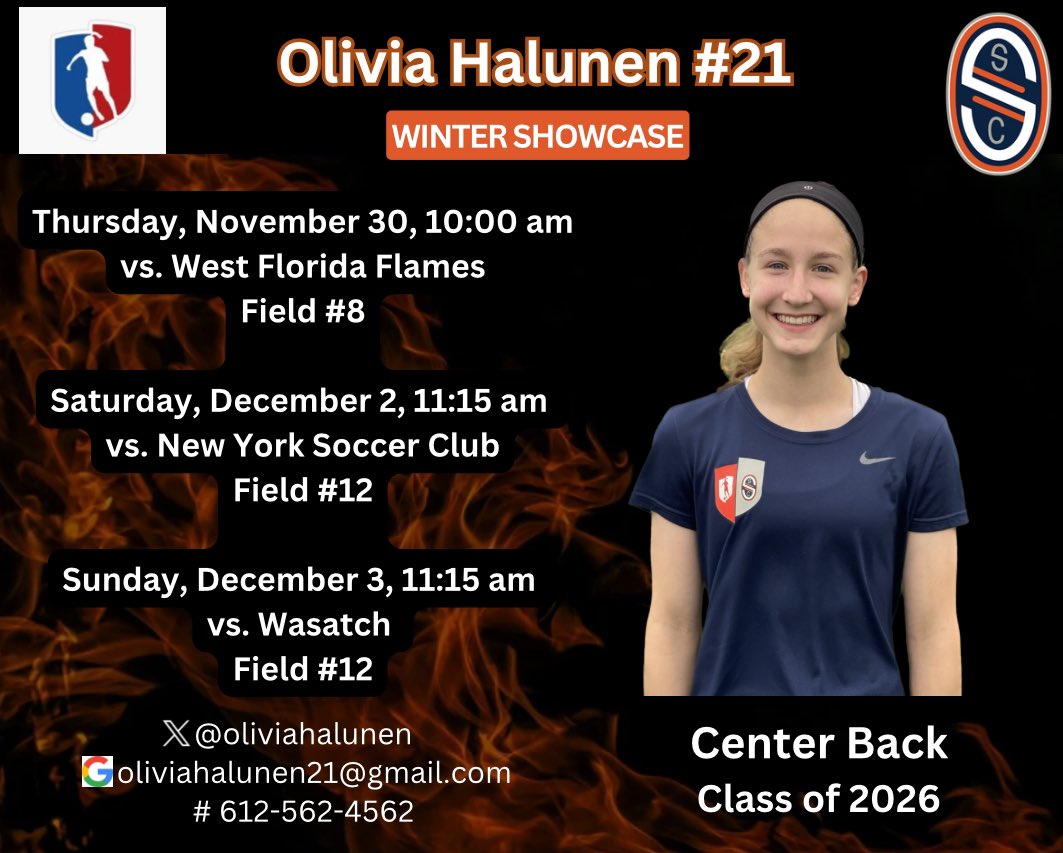 Olivia Halunen (@oliviahalunen) on Twitter photo Check out my Girls Academy Winter Showcase schedule!
<a href="/GAcademyLeague/">Girls Academy</a> <a href="/SalvoSCGA/">Salvo Girls Academy</a> <a href="/ImYouthSoccer/">ECNL/GA/Recruiting/College Soccer</a> <a href="/PrepSoccer/">Prep Soccer ⚽️</a> <a href="/TopDrawerSoccer/">TopDrawerSoccer</a> Check out my Girls Academy Winter Showcase schedule!
<a href="/GAcademyLeague/">Girls Academy</a> <a href="/SalvoSCGA/">Salvo Girls Academy</a> <a href="/ImYouthSoccer/">ECNL/GA/Recruiting/College Soccer</a> <a href="/PrepSoccer/">Prep Soccer ⚽️</a> <a href="/TopDrawerSoccer/">TopDrawerSoccer</a>