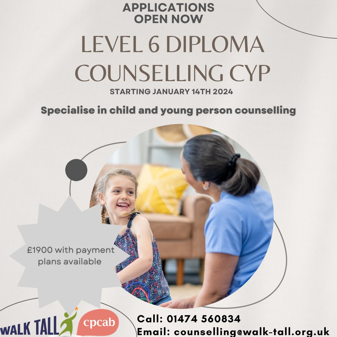 Further your counselling career by becoming a specialist with our Level 6 Diploma in Children and Young Persons starting January 14th. Payment plans available! Call or email for more information!
#counselling #counsellor #counsellingcareer #gravesend #dartford #maidstone #medway