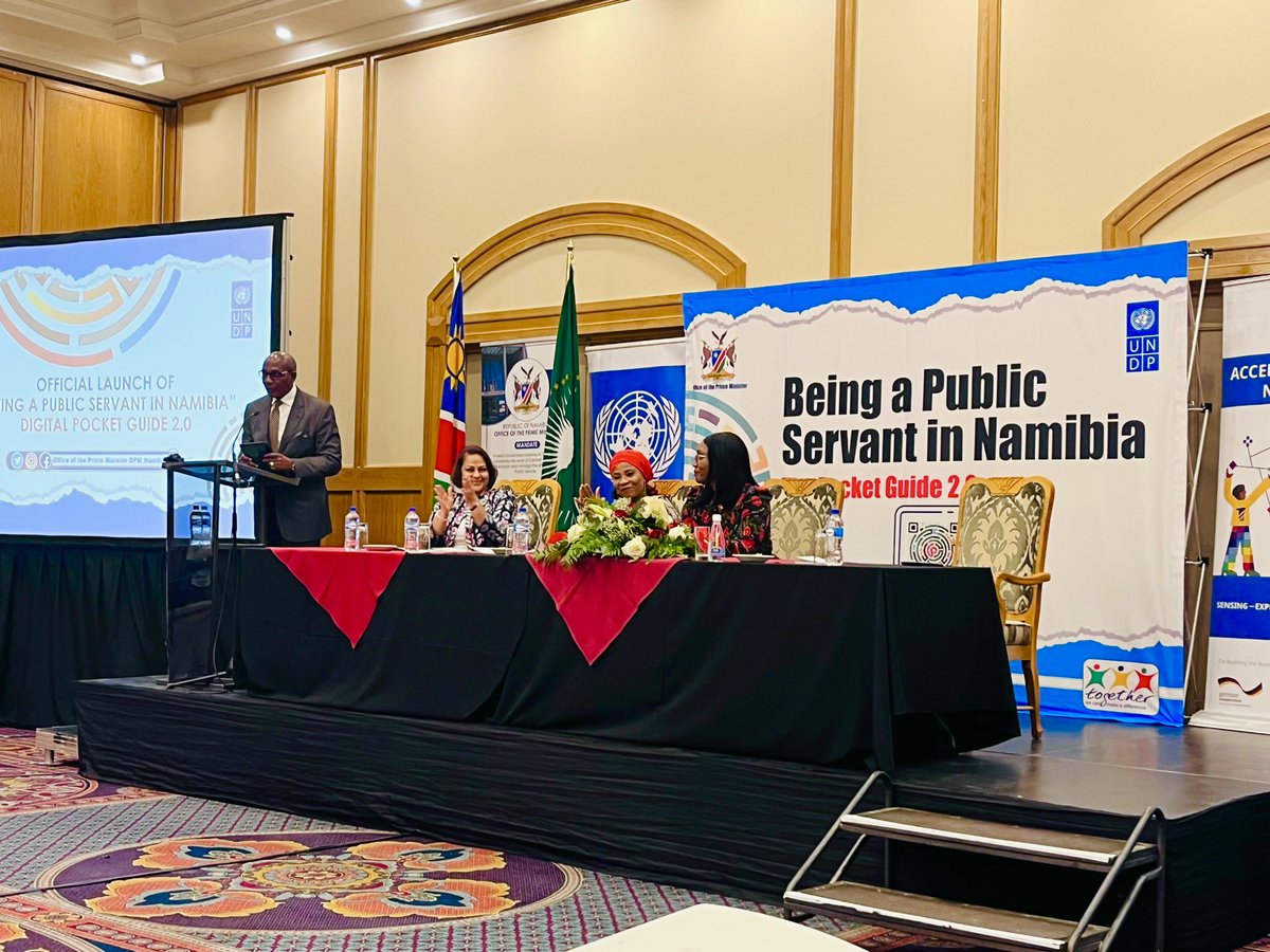 ahunnaeziakonwa's tweet photo. Today I joined Dr. Saara Kuugongwelwa-Amadhila, Prime Minister of Namibia, in launching the “Being a Public Servant in Namibia Digital Pocket Guide 2.0” illustrating the power of partnerships in innovation. Great work from our @UNDPAccLabs 🇳🇦 &amp; @NamibiaOPM for the collaboration. https://t.co/wYQxL1WG0r