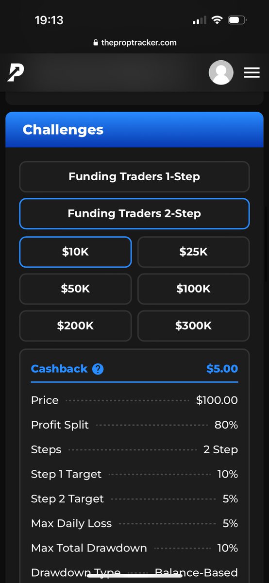 ThePropTracker's tweet image. Those people without a funded account, what’s stopping you from purchasing a 10k challenge with @Funding_Traders for $100 and getting yourself $5 in cash back? 💰