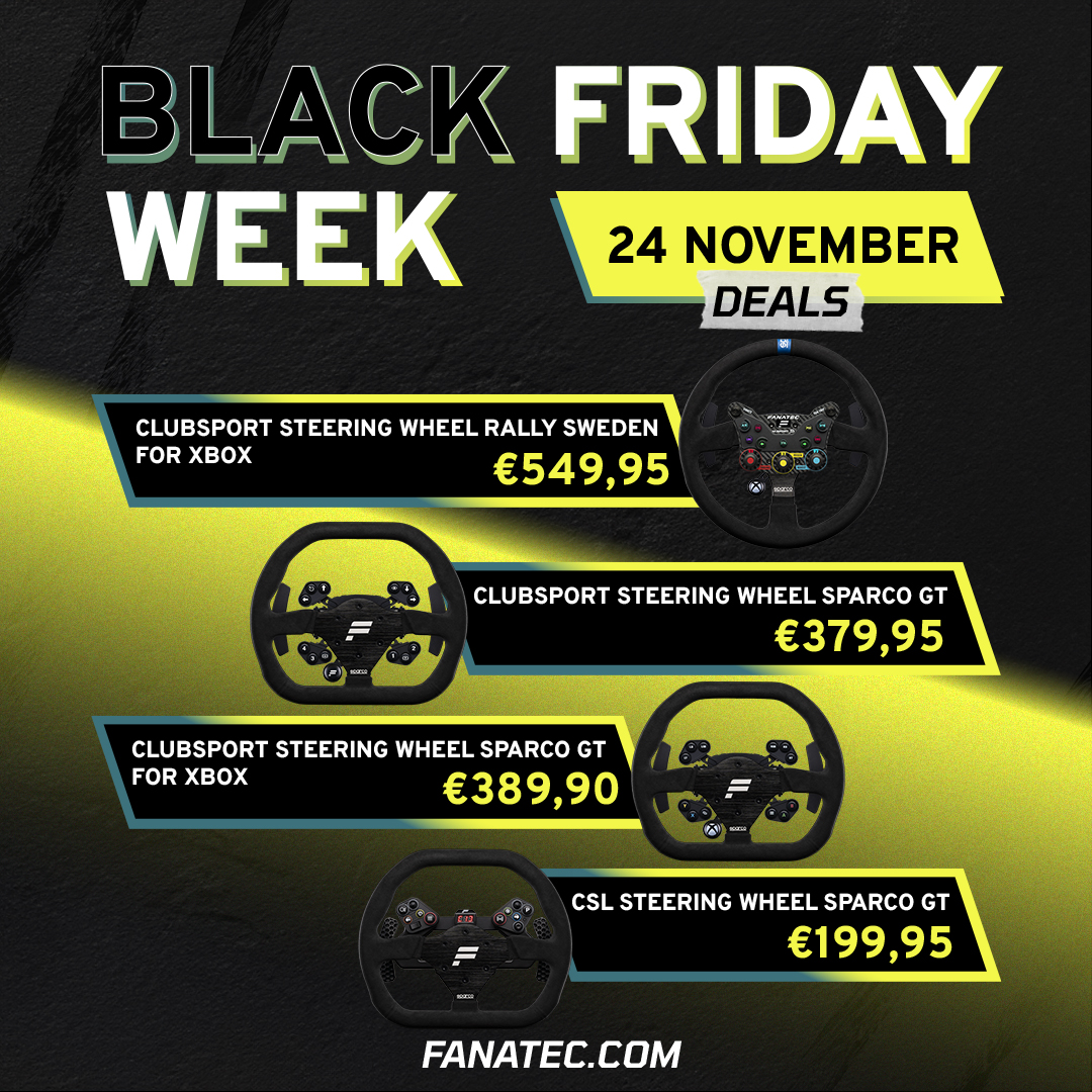 Black Friday final offers now available! With our partnership with @SparcoOfficial we’ve launched four officially licensed SPARCO® Wheel Rims! Amazing savings on ClubSport Steering Wheel Formula V2.5 X, ClubSport Handbrake V1.5, and more! 🛒 bit.ly/3SOWZ7O