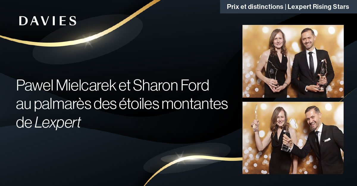 Pawel Mielcarek et Sharon Ford figurent parmi les étoiles montantes de <a href="/Lexpert/">Lexpert</a> pour 2023.
En savoir plus sur Pawel et Sharon : ow.ly/5xhW50Qb7kh
#notreéquipechezDavies #LexpertRisingStars #LeadingLawyersUnder40
