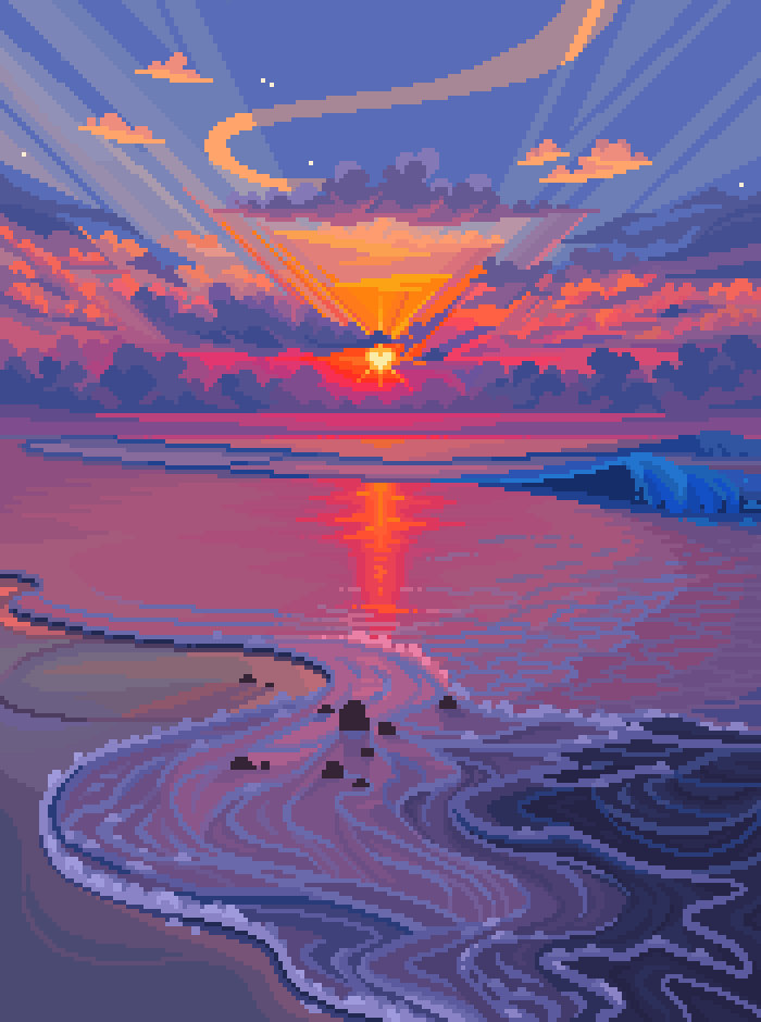 artists show ur 5 year improvement 2018 -> 2023 🌊✨ my first attempt at ocean waves and now its one of my favorite things to draw in pixel art 💘