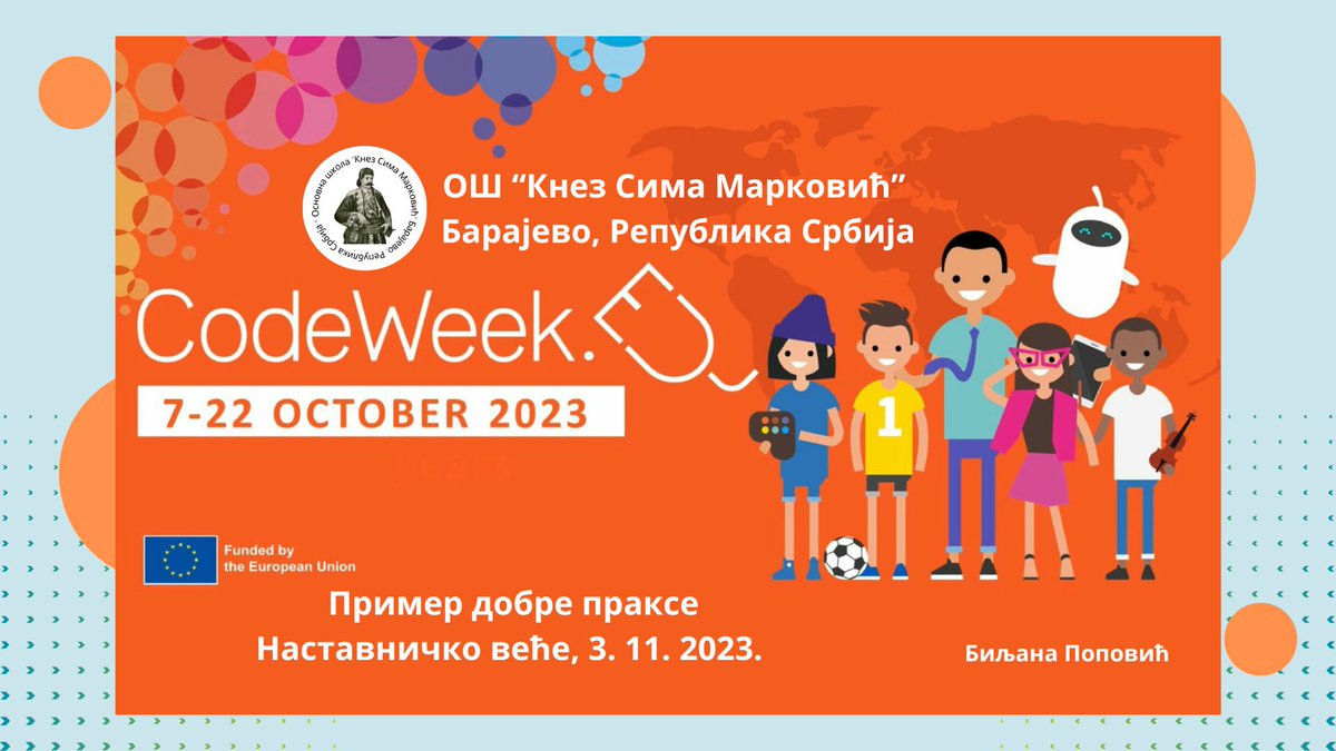 OŠ "Knez Sima Marković" Barajevo, Serbia: 14 activities on #EUCodeWeek 196 participants ➡️Organized by <a href="/BiljaPopovic/">Biljana Popović</a> 🤖 <a href="/CodeWeekEU/">EU Code Week</a> #primerdobreprakse <a href="/MINprosvete/">Министарство просвете</a> ➡️canva.com/design/DAFx6bv…
