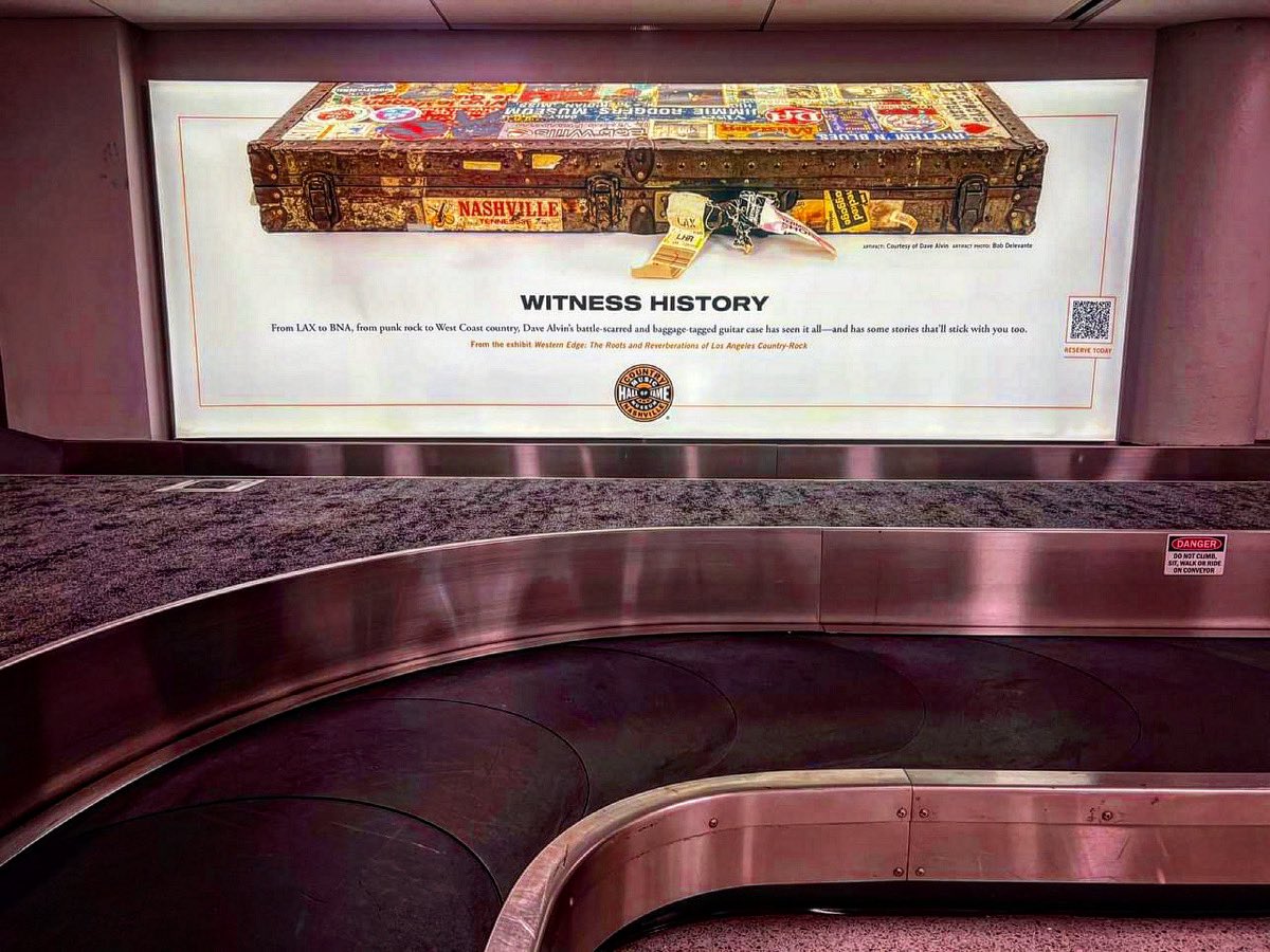 Dave’s guitar case in an ad for @countrymusichof exhibit 'Western Edge: The Roots and Reverberations of Los Angeles Country-Rock” at @flynashville! #nashville #countryrock #musichistory