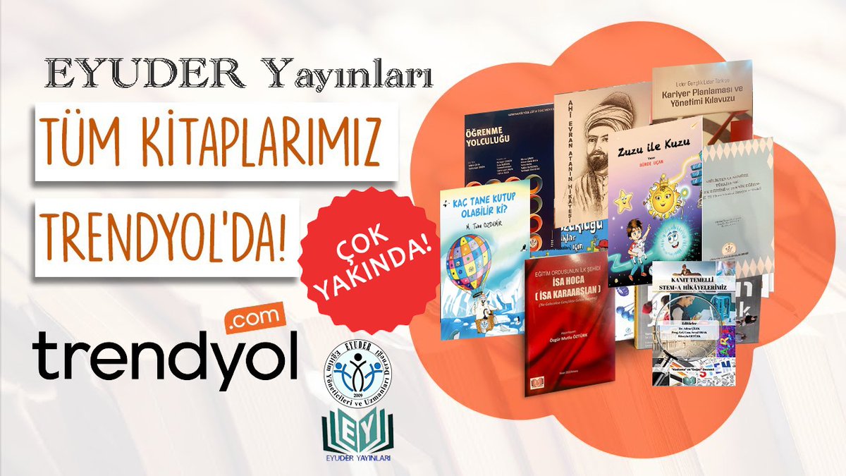 EYUDER Yayınları büyümeye devam ediyor.
Tüm kitaplarımız bundan sonra Trendyol üzerinden satışa sunulacaktır.
EYUDER Ailemize hayırlı olsun.

trendyol.com/magaza/eyuder-…
