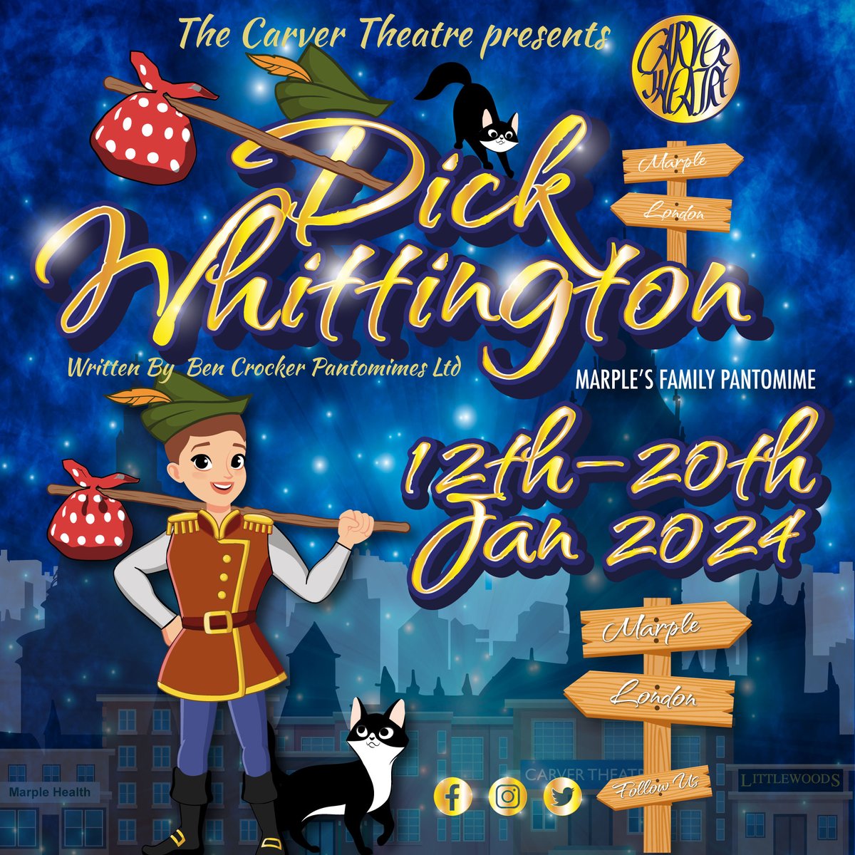 Marple's Family Pantomime - Dick Whittington 12th-20th Jan 2024
Panto tickets on sale, we have already sold 52% and still 7 weeks to go!, plenty of tickets left, but this production is always very popular and will sell out beforehand so to avoid any disappointment book early.